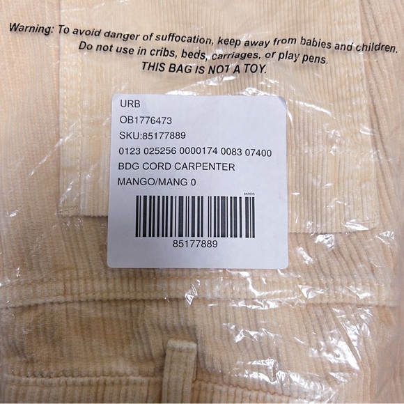 BDG Mango Pale Yellow Corduroy Carpenter Straight Leg Double Knee Panel Pant New - Picture 12 of 12